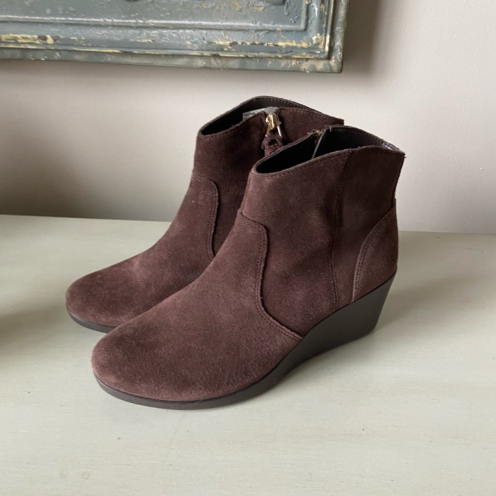 Brown Suede Wedge Ankle Boots